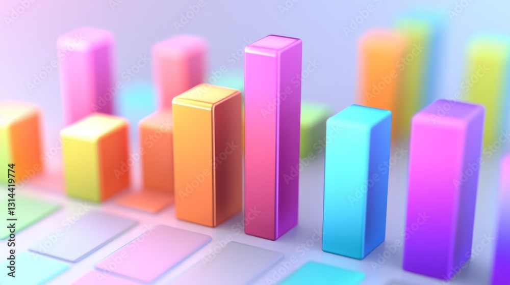 Fototapete a minimalist bar chart with smooth, matte-finished bars arranged in descending order, with soft shad