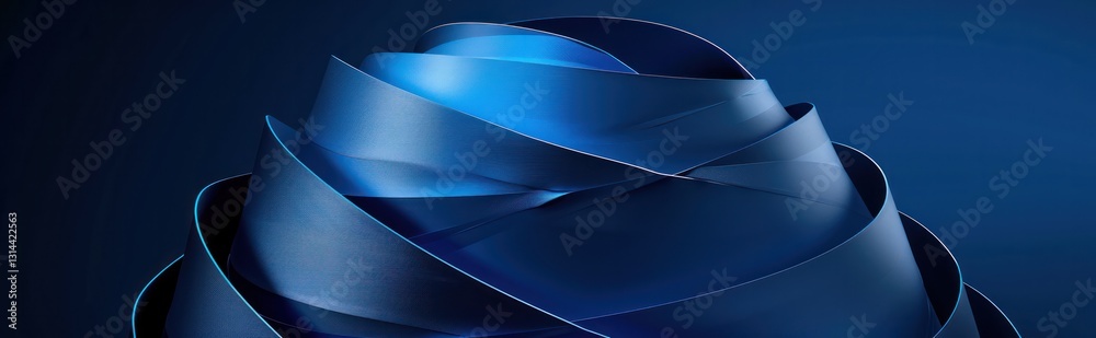 Poster abstract dark blue background with three dimensional spiral shape, simple and minimalistic design co