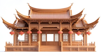 Obraz premium Ornate Traditional Chinese Temple with Curved Roof and Red Lanterns