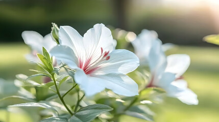 Obraz premium Stunning white flowers with red centers are in a bright garden