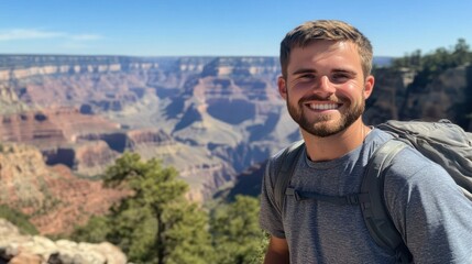 Man smiles at Grand Canyon view