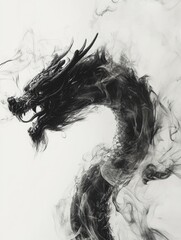 Fototapeta premium Mystical dragon formed from ethereal smoke on a light background