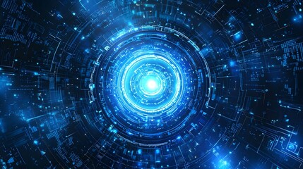 Futuristic Blue Digital Technology Background with Glowing Circuit Lines and Modern Sleek Design