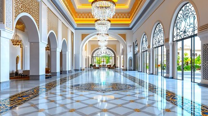 Fototapeta premium Luxurious Hotel Lobby Interior Design - Luxury Travel: The image ev.