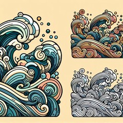 Fototapeta premium Color Changing Outlines Simple Wave Shape Naive Ocean Detailed F