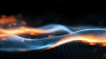 Fototapeta premium Glowing Blue Waves on Dark Digital Background