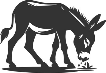 Donkey bending down to drink water vector silhouette animal design