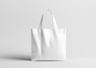 White blank tote bag mock-up, plain white fabric tote with long handles,