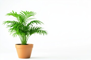 Obraz premium Chamaedorea palm plant in trendy pot isolated on clean white background for modern decor