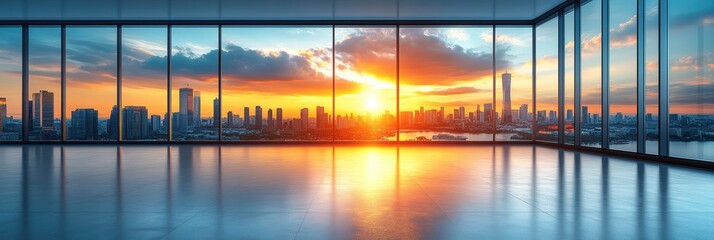 Stunning sunset view from a modern high-rise office building in the city