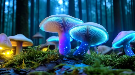 Glowing Mushrooms in Enchanted Forest - Fantasy and Surreal