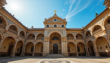 Fototapeta premium Majestic Courtyard of a Historic Building Sunny Day Architecture Exterior
