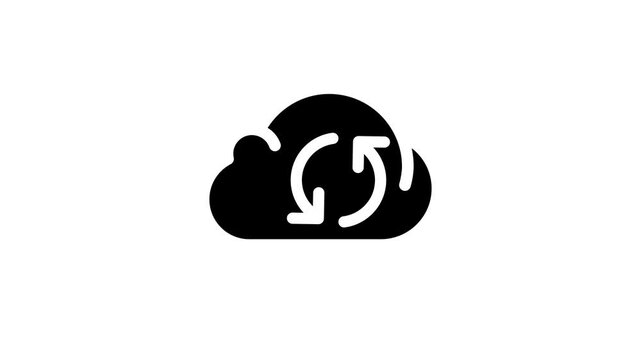Minimalist solid-style cloud settings animation featuring a circular arrows. Smooth motion and seamless loop, perfect for cloud configuration, refersh cloud, network management, and UI elements