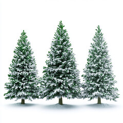 Fototapeta premium Three snow covered evergreen trees winter forest scene beautiful nature image perfect for holiday cards and winter themed