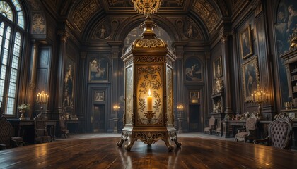Fototapeta premium Elegant Ornate Lantern Candlelight in Grand Antique Palace Hall