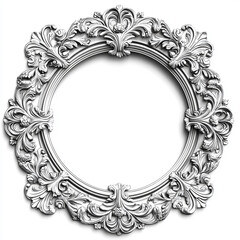 Elegant silver ornate round frame decorative design element for luxury projects and vintage style interior design 3d art