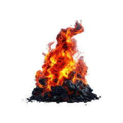 Intense flames rising from a pile of burning coal