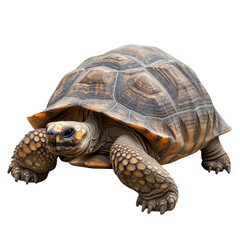 Obraz premium Detailed Close-Up of a Beautiful Tortoise Crawling on White Background