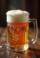 detailed close thick beer foam forming atop chilled mug icy condensation captivating bubbles, frost, cold, liquid, refreshment, carbonated, texture, brew