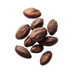 Raw cacao beans arranged on a white background