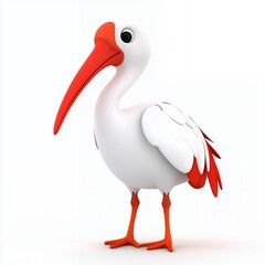 Cute Cartoon White Bird with Red Beak 3D Rendering
