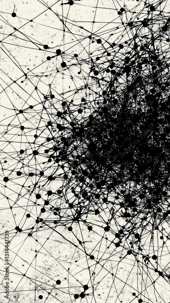 Aufkleber Intricate network forming a dense core with connections radiating outwards, symbolizing complexity, interconnectedness, and growth