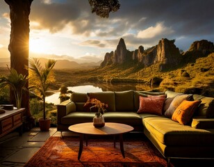 古代の地球と現代の部屋の融合. generated by AI.