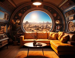 未知の惑星と探査船の部屋