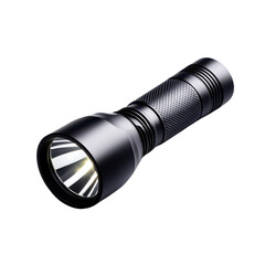Sleek black flashlight with bright LED beam