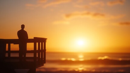 Obraz premium Lifeguard Watching Ocean Waves at Sunset
