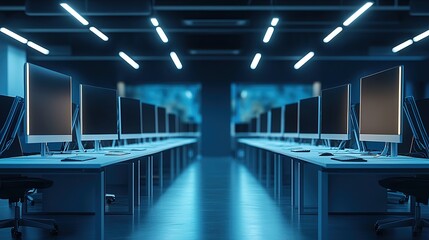 Modern Computer Lab: Rows of Desktops
