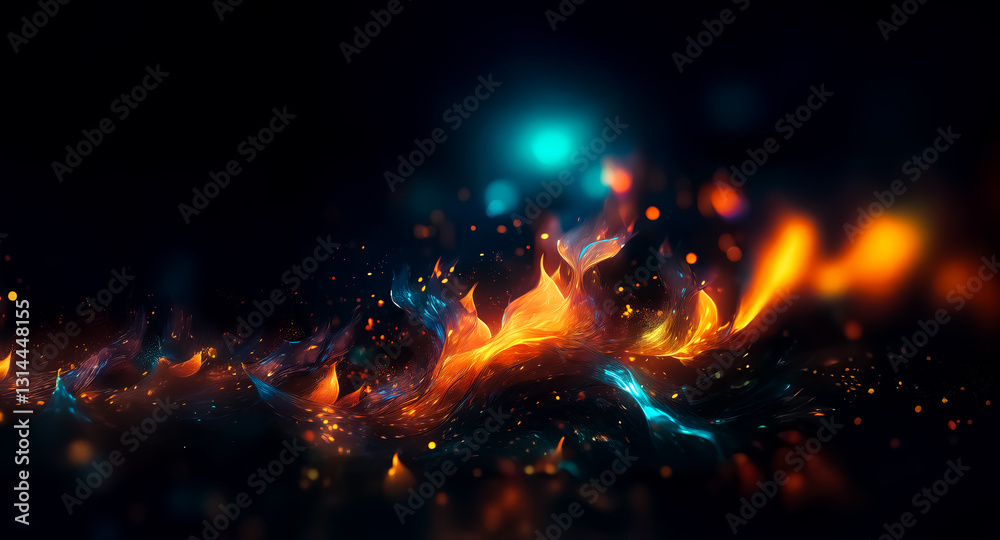 Aufkleber abstract fiery and blue light effect on a dark background. glowing embers and sparks create a dynami