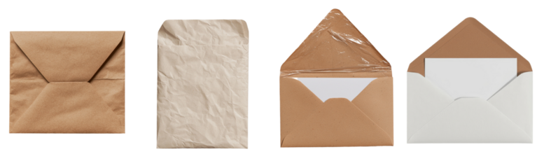 An envelope made from brown recycled paper, complete with a lined paper insert, is well-suited for letters and notes, and can be downloaded as a png with a transparent background