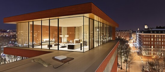 Modern penthouse apartment night city view