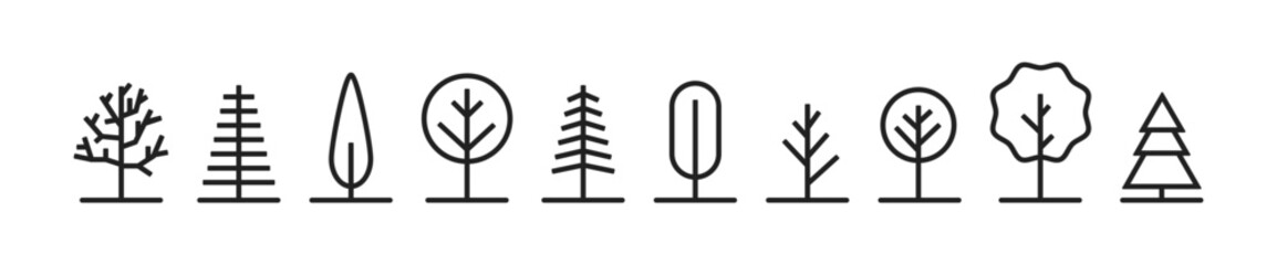 Trees linear icons. Tree icon set. Vector illustration