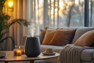 Serene lifestyle photography cozy warm environment in evening living room