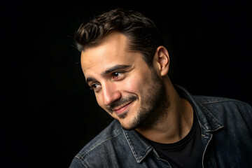 Fototapeta premium Handsome Man with Smug Smile Against a Black Background