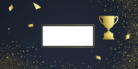 Elegant Graduation Certificate with Golden Trophy, Prestigious Graduation Certificate with Golden Trophy, Envelopes, and Confetti on a Blue Background