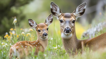 Fototapeta premium Blacktail Deer and Fawn in USA Wilderness