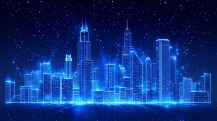 Fototapeta premium Glowing Cityscape at Night, Digital Art