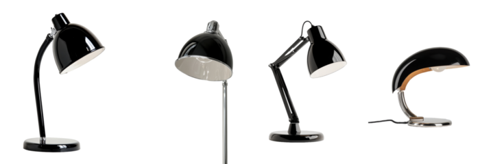 The description of the Modern Black Desk Lamp highlights its sleek, contemporary design, complete with a flexible neck and a bright light, making it an ideal choice for office or home use, isolated
