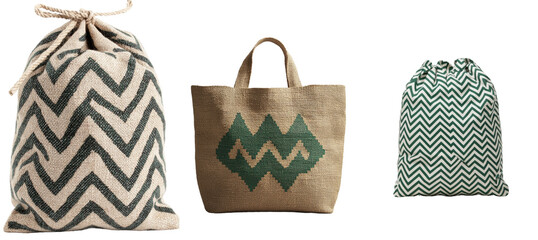 Eco-friendly and stylish, this tote bag boasts a green floral design, perfect for shopping and daily use, and is isolated on a transparent background in png format