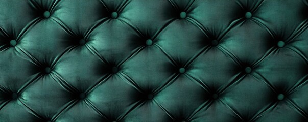 Abstract dark green retro vintage sofa textile fabric texture background  - Upholstered velours velvet furniture in the classic style of stiching rhombus with button, diamond quilted, seamless