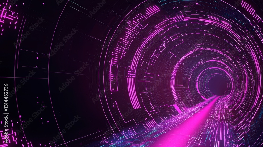 Wall mural futuristic digital matrix background with glowing cyber tunnels, ai network visualization