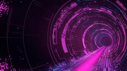 Fototapeta premium Futuristic digital matrix background with glowing cyber tunnels, AI network visualization