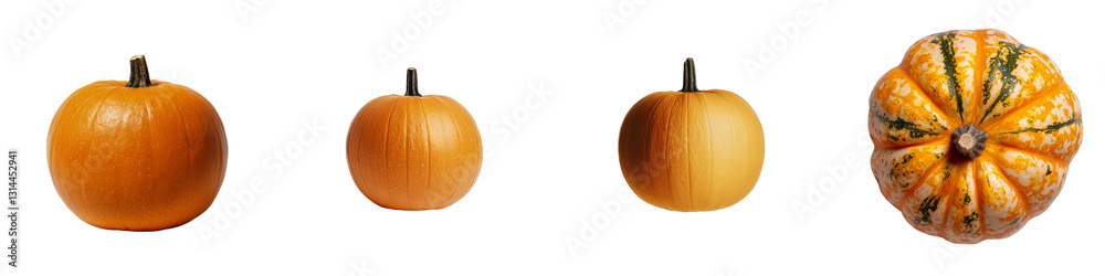 Poster A vibrant round orange pumpkin with a stem is showcased, featuring a smooth surface, isolated on a transparent background in a png file