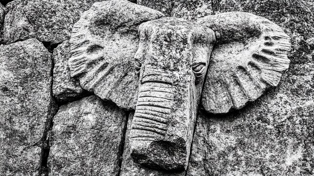 Stone Elephant Carving, Wall, Temple, Asia, Texture, Monochrome, Background, Ancient, Art, Decoration