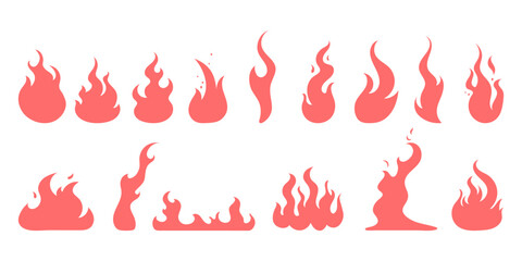 Set of comic fire, bonfire. Silhouettes collection. Hand drawn vector illustration. © Dora Adora