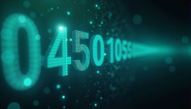 Blue-green glowing numbers floating in digital space with soft blur effect