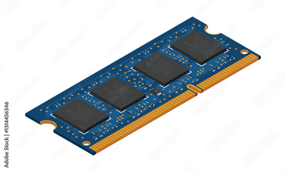 Leinwandbilder Isometric random access memory. RAM memory realistic 3d isometric. Computer hardware components. Vector illustration